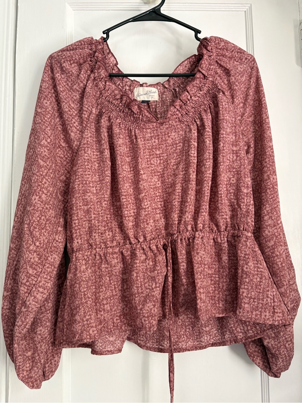 Universal Thread Mauve Smocked Peplum Blouse | Long Sleeve Boho Top | Size S